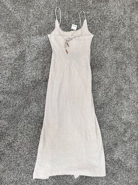 Free People Stone Cold Midi Dress Womens S Beige Textured Tie Front NWT